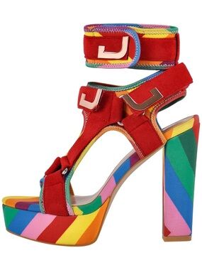 Vibrant Rainbow Platform Sandals